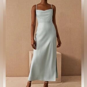 BHLDN Cali Satin Charmeuse Midi Dress | Ice Blue | Size 4